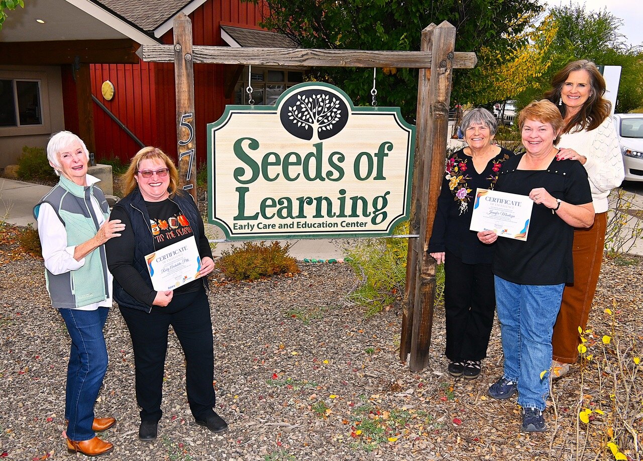Seeds of Learning was one of seven schools with teachers who were awarded teacher mini grants by the Rotary Club of Pagosa Springs. Pictured are CiCi Stuart, Ruby Archuleta-Pitts, Melanie Garrett, Jennifer Montoya and Program Director Kathy Faber.