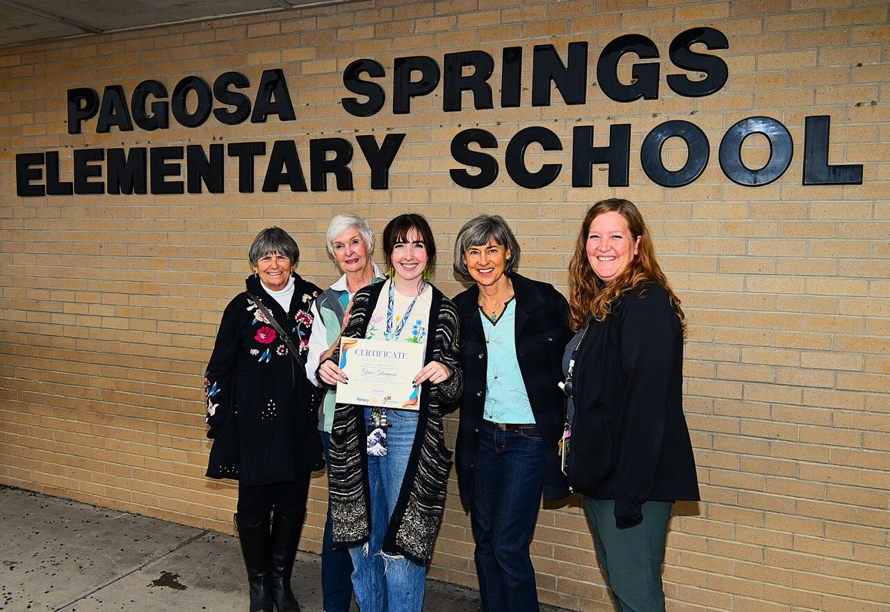 Pagosa Springs Elementary School was among the schools with teachers who were awarded Rotary teacher mini grants. Pictured are Melanie Garrett, CiCi Stuart, Grace Thompson, Ronnie Doctor and Principal Kelly Vining.